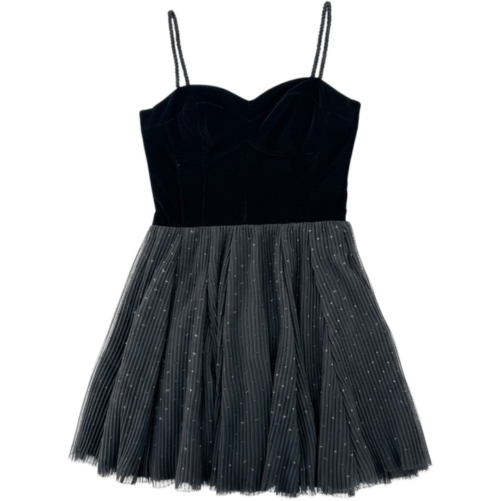 Zara Mini Dress Womens Small Black Velvet Tulle Pleated Sweetheart Party